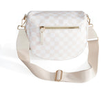 Spacious Checkered Nylon Crossbody Bag – Adjustable Strap Bum Bag for Women (Beige Checkered)