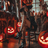 Black Witch Shoe Covers with Buckle – Adjustable Faux Leather Halloween Costume Accessory for Women