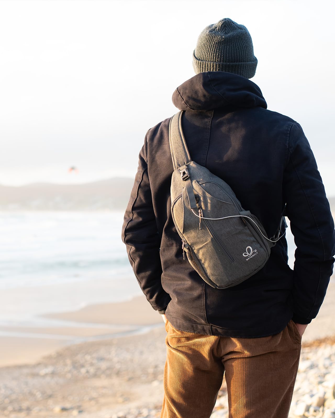 Waterfly Crossbody Sling Backpack – Travel & Hiking Chest Bag, Black
