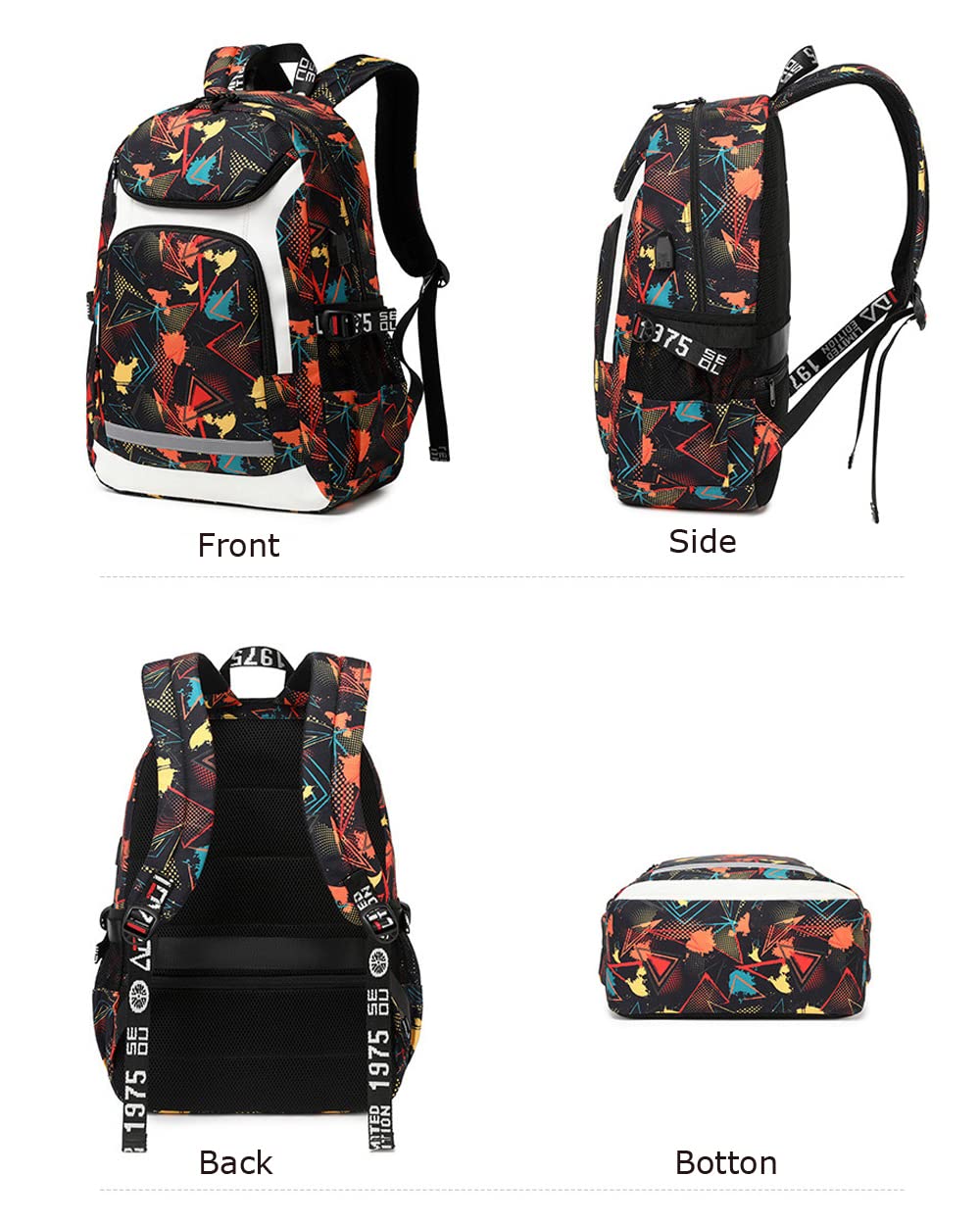 American Football Player Graphic Backpack with Reflective Strip and Laptop Compartment