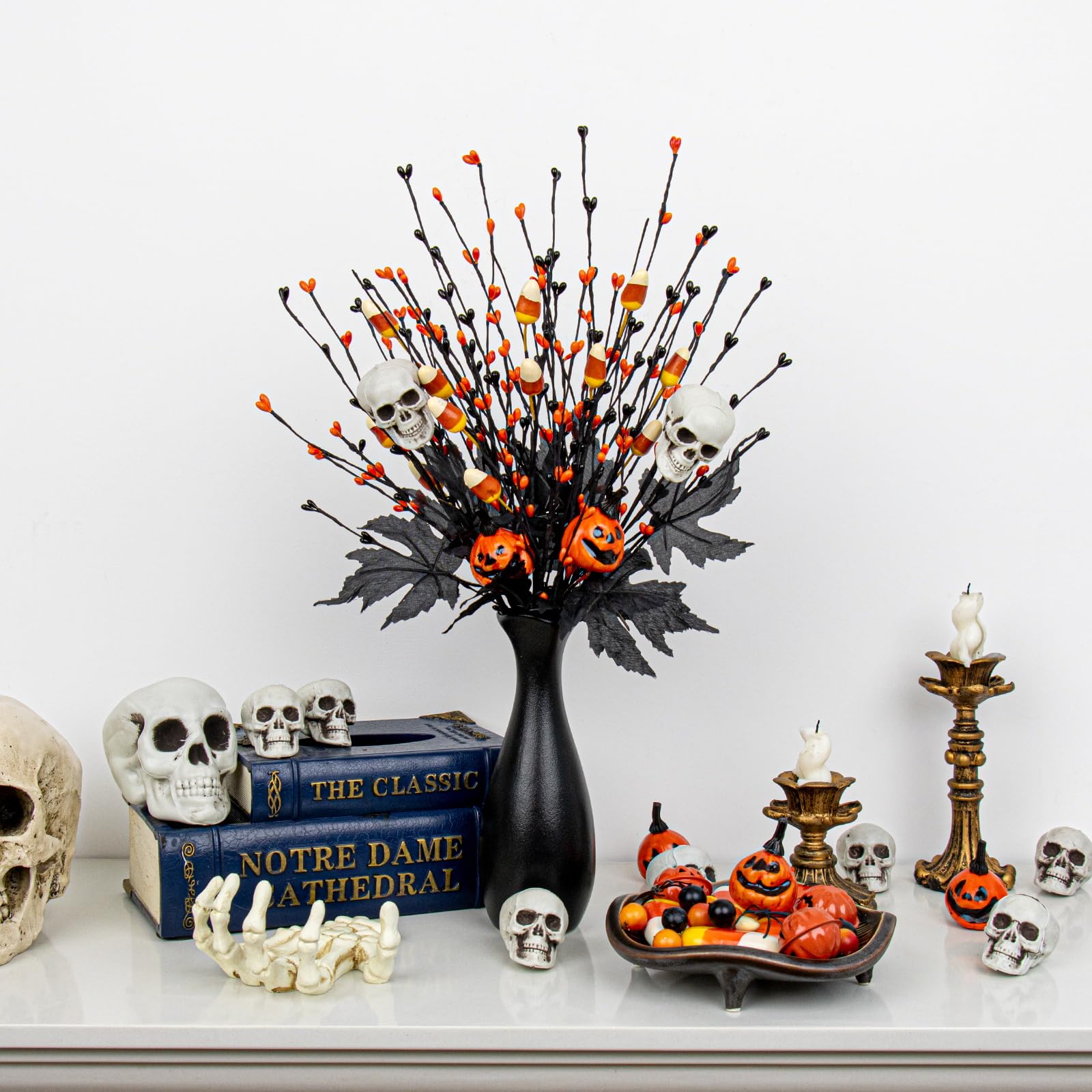 Halloween Black Maple & Candy Stem Branch Set – 10 Pack (17-Inch Spooky Mix)