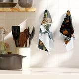 Halloween Kitchen Towels Set of 4 – Spooky Multicolor Microfiber Dish & Hand Towels with Pumpkins and Black Cats
