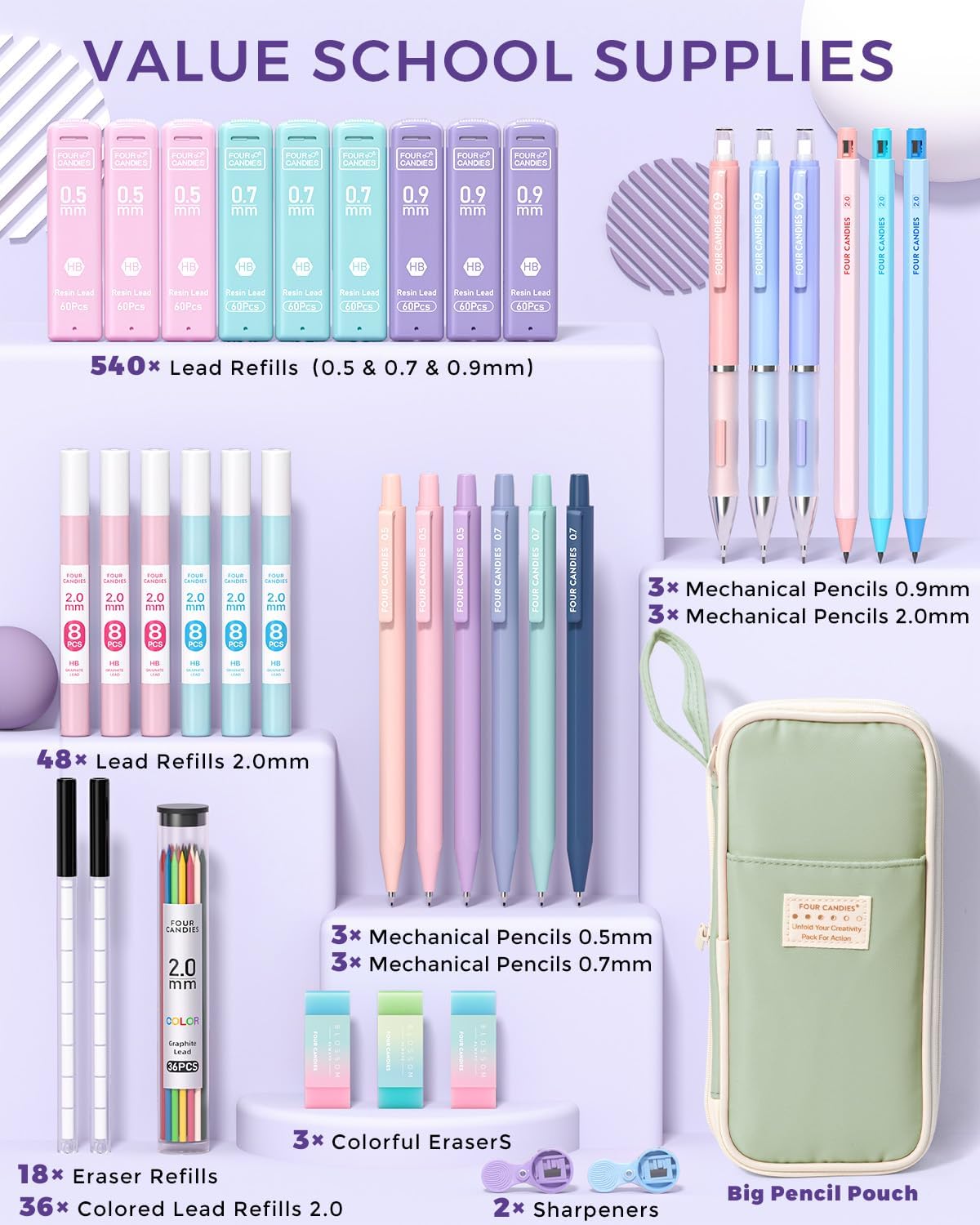 Green 36-Piece Mechanical Pencil Set with 624 Refills