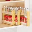 Bamboo Pull-Out Spice Rack Organizer – 2-Tier Vertical Cabinet Storage with 3 Slide-Out Drawers, Natural