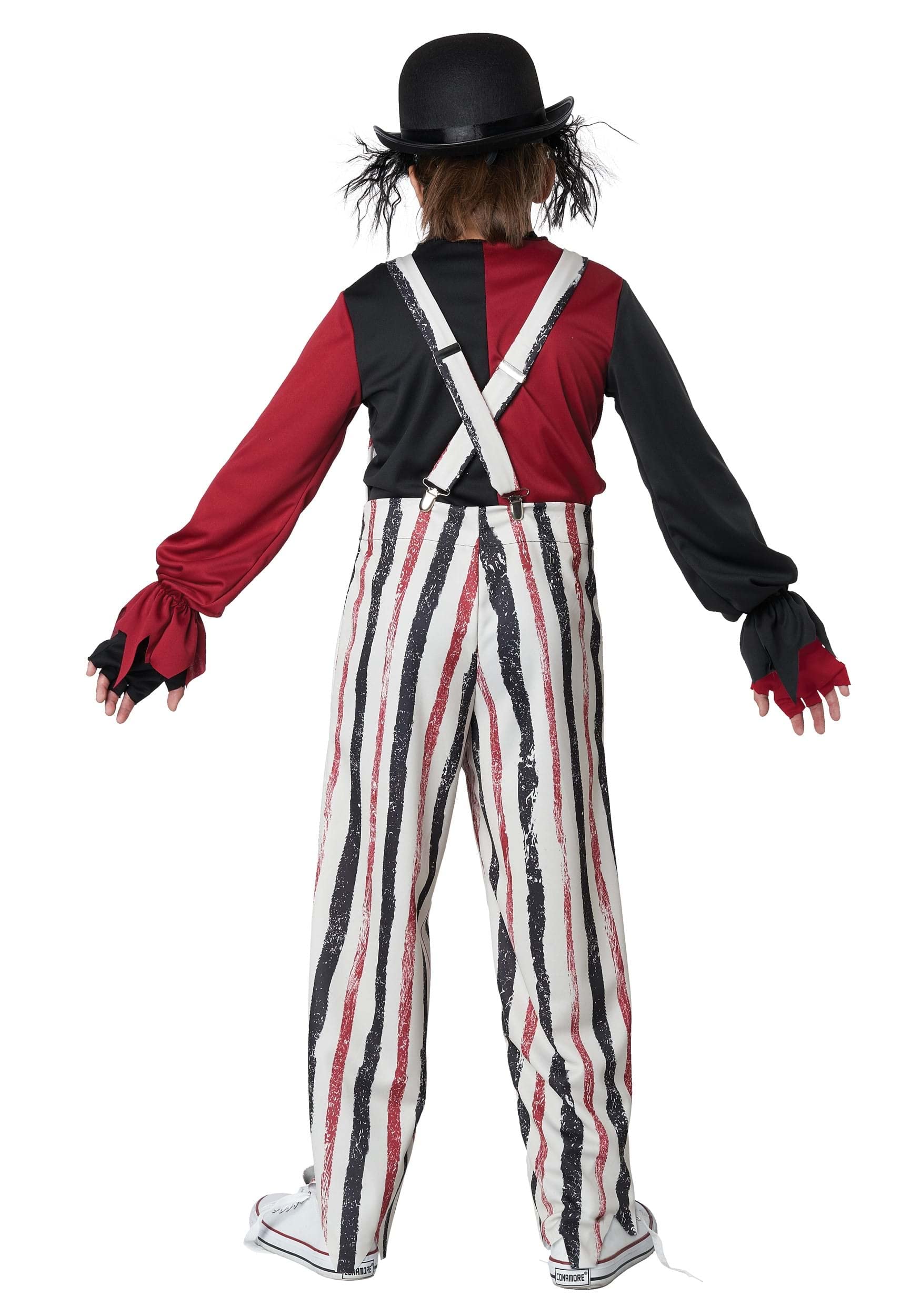 Classic Multicolor Clown Costume – Medium Size Jumpsuit with Adjustable Bib Overalls & Pom-Pom Details