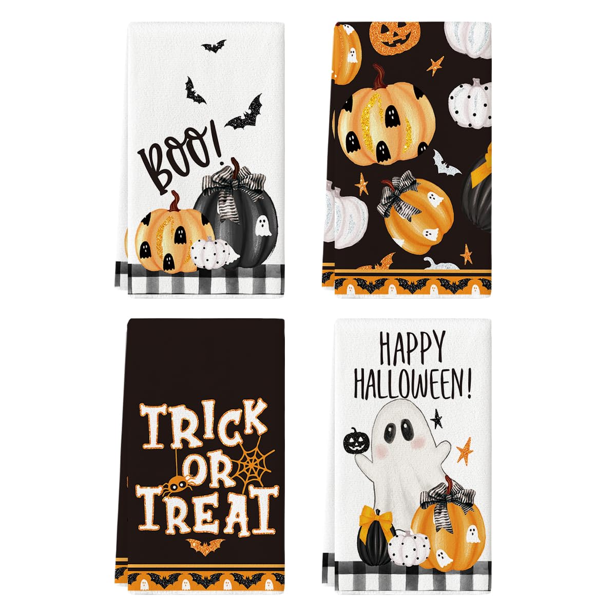 Artoid Mode Halloween Dish Towels – Set of 4 Black Kitchen Tea Towels (18x26") – Soft, Absorbent & Stylish Seasonal Décor