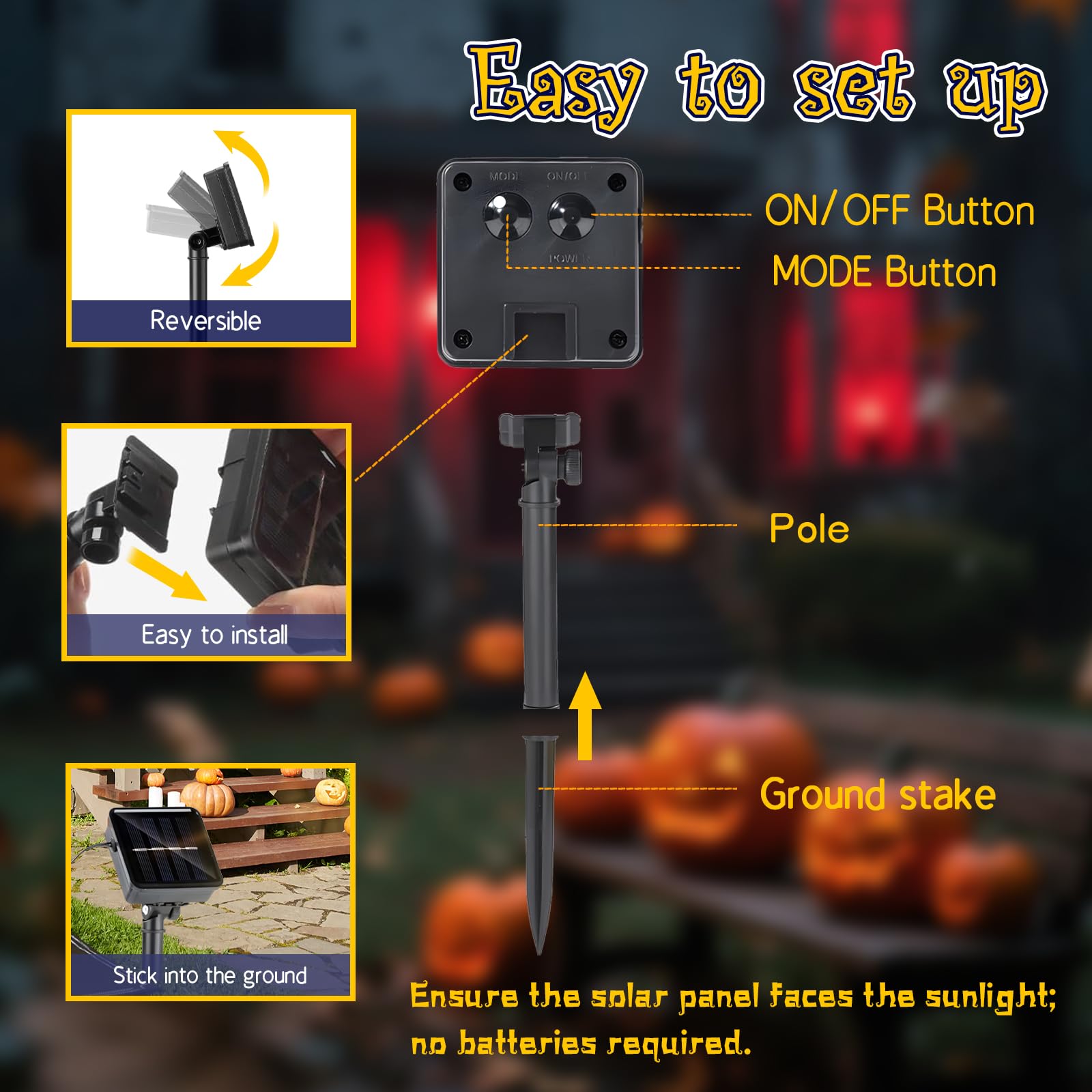 Halloween Solar Garden Flag 12x18" – Pumpkin LED Outdoor Yard Banner, Double-Sided UV-Resistant Oxford Décor