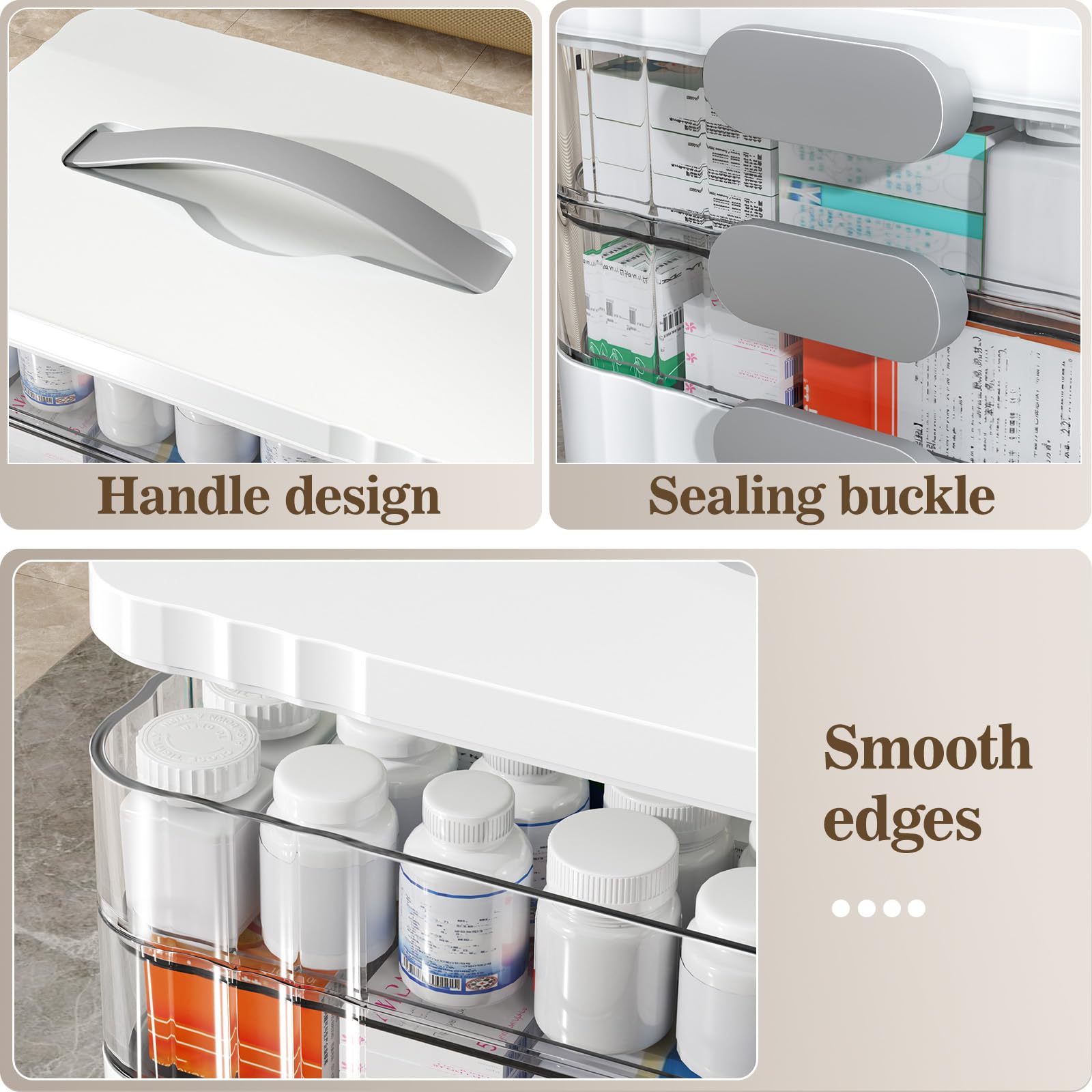 3-Tier Portable Medicine Organizer Box – Multipurpose First Aid & Pill Storage Case with Handle, White