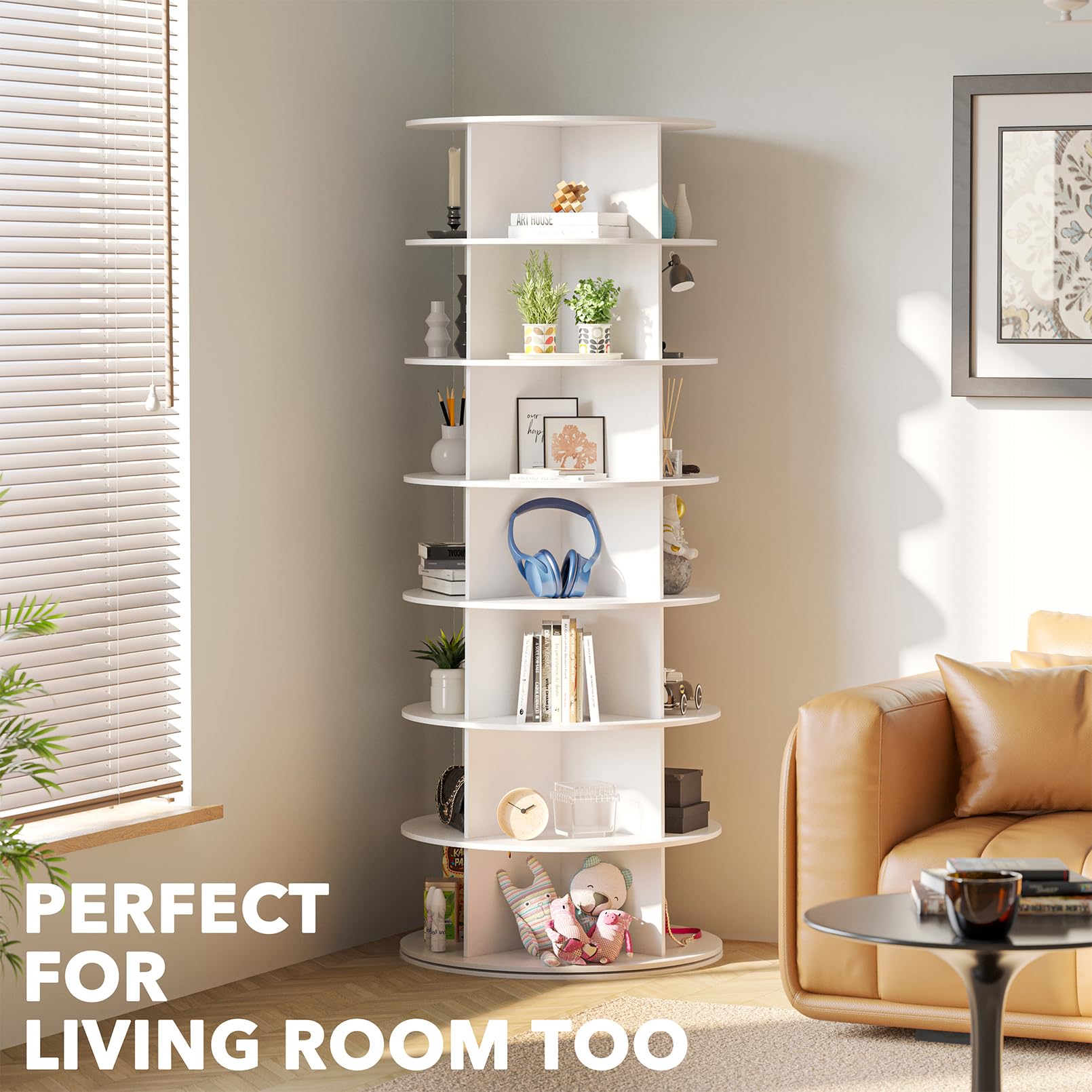 7-Tier Rotating Shoe Rack Tower – 360° Spinning Vertical Shoe & Handbag Organizer for Closets