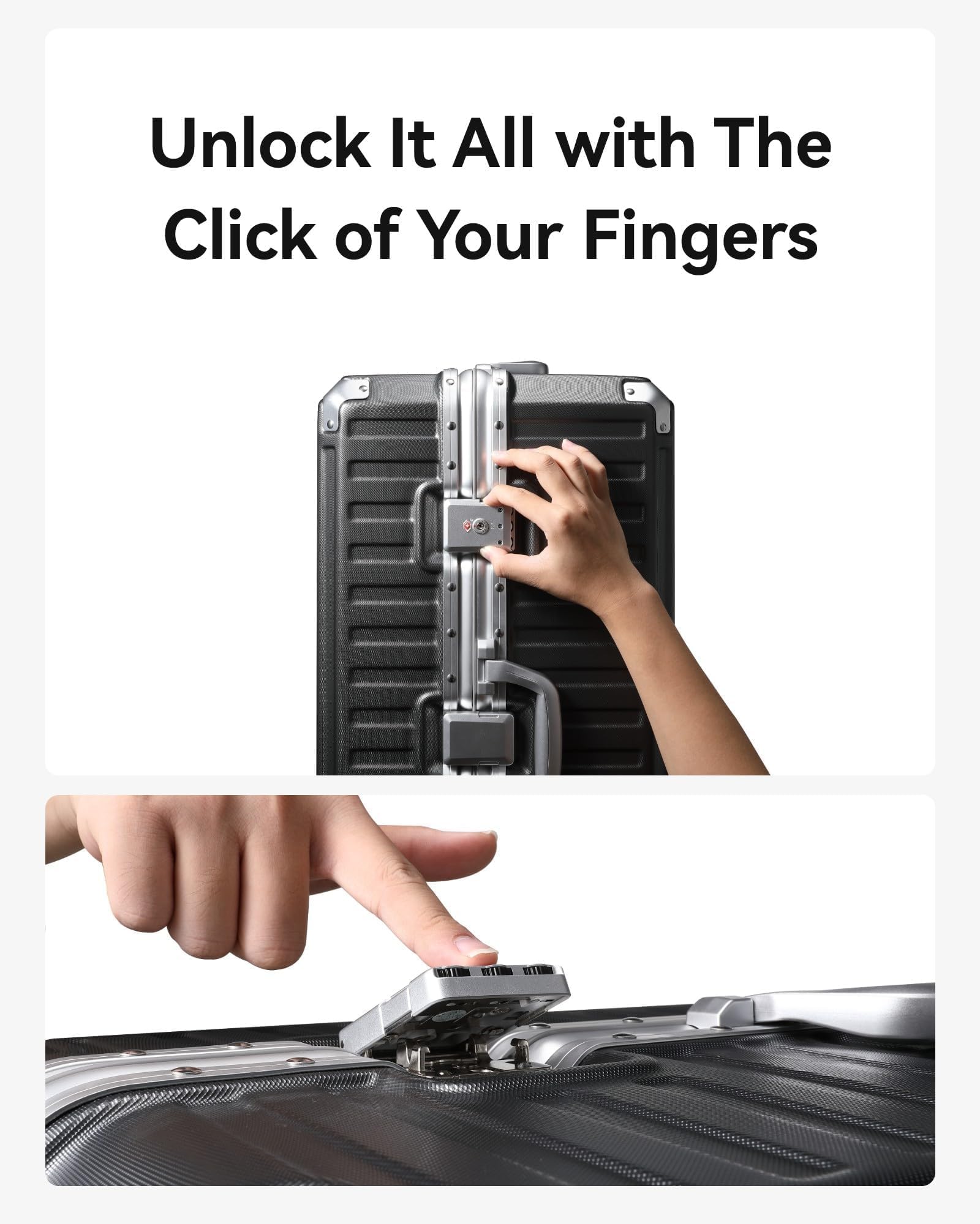 LUGGEX 28” Checked Suitcase, Zipperless Polycarbonate Hard Shell with Aluminum Frame & TSA Latches (Charcoal Metallic)