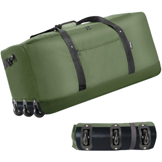 Finnhomy 120L Foldable Rolling Duffel Bag with 3 Wheels, Lightweight Extra Large 32-Inch Travel Duffel with Shoulder Strap (Green)