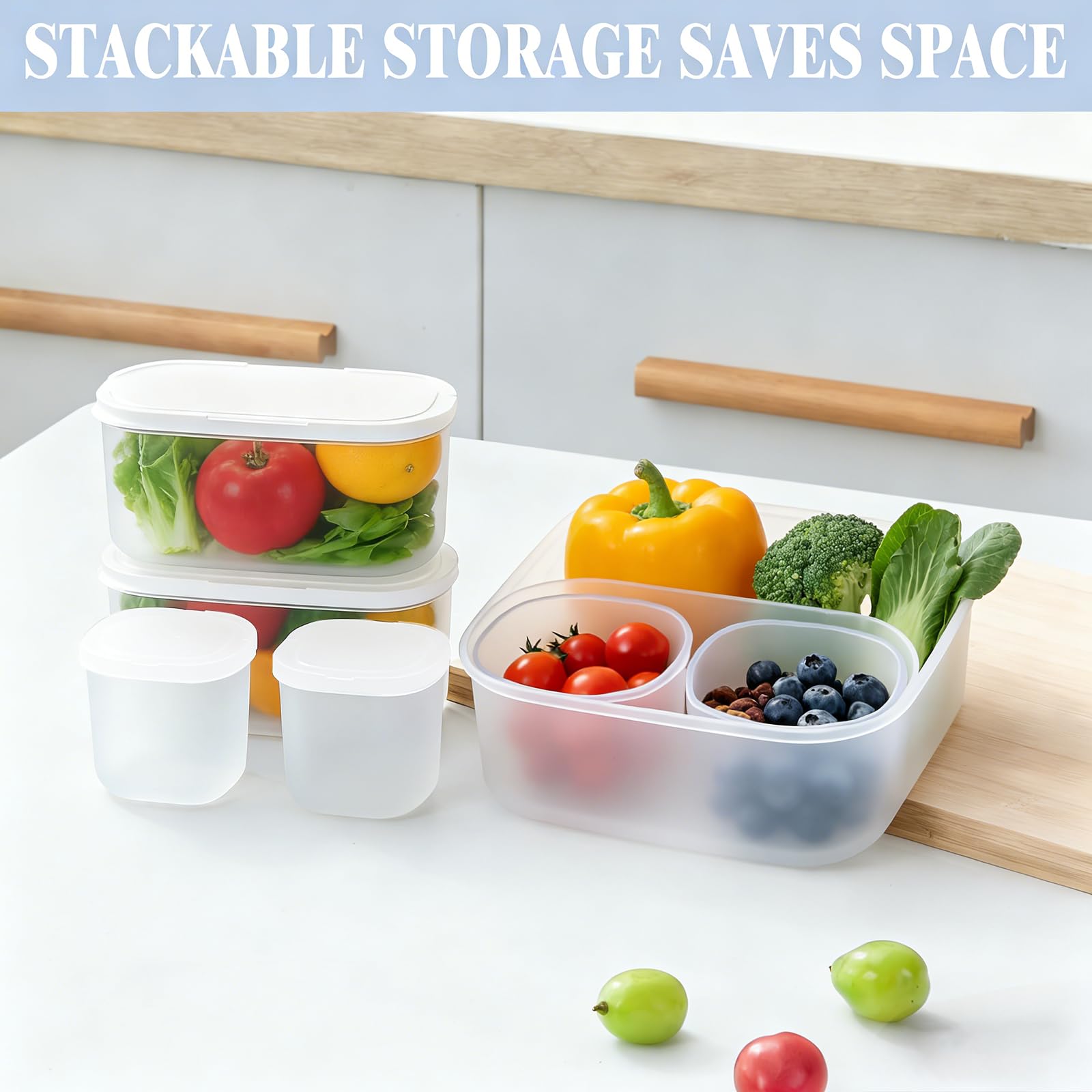 4-Piece Nesting Food Storage Containers Set – Space-Saving Airtight BPA-Free Containers (White Lid / Clear Body)