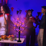 Set of 2 Black Halloween Trees – 24” Light-Up Tabletop Decor with 24 Orange & Purple LED Lights