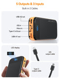 32000mAh Portable Power Bank with Built-in Cables – 22.5W Fast Charging Battery Pack with LED Display for iPhone, Samsung & USB Devices (Orange)