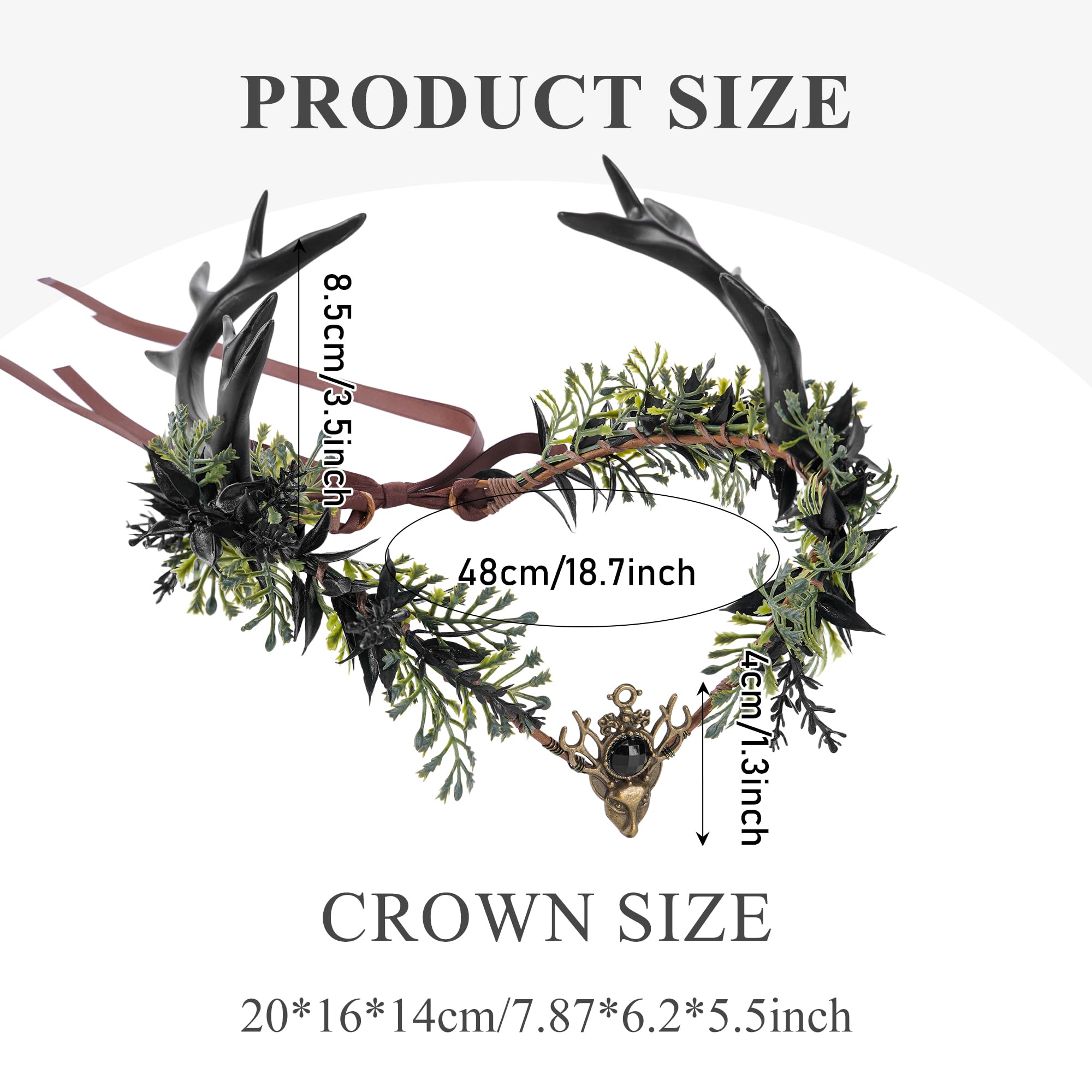 Black-Green Antler Flower Crown – Handmade Fairy & Woodland Costume Headpiece