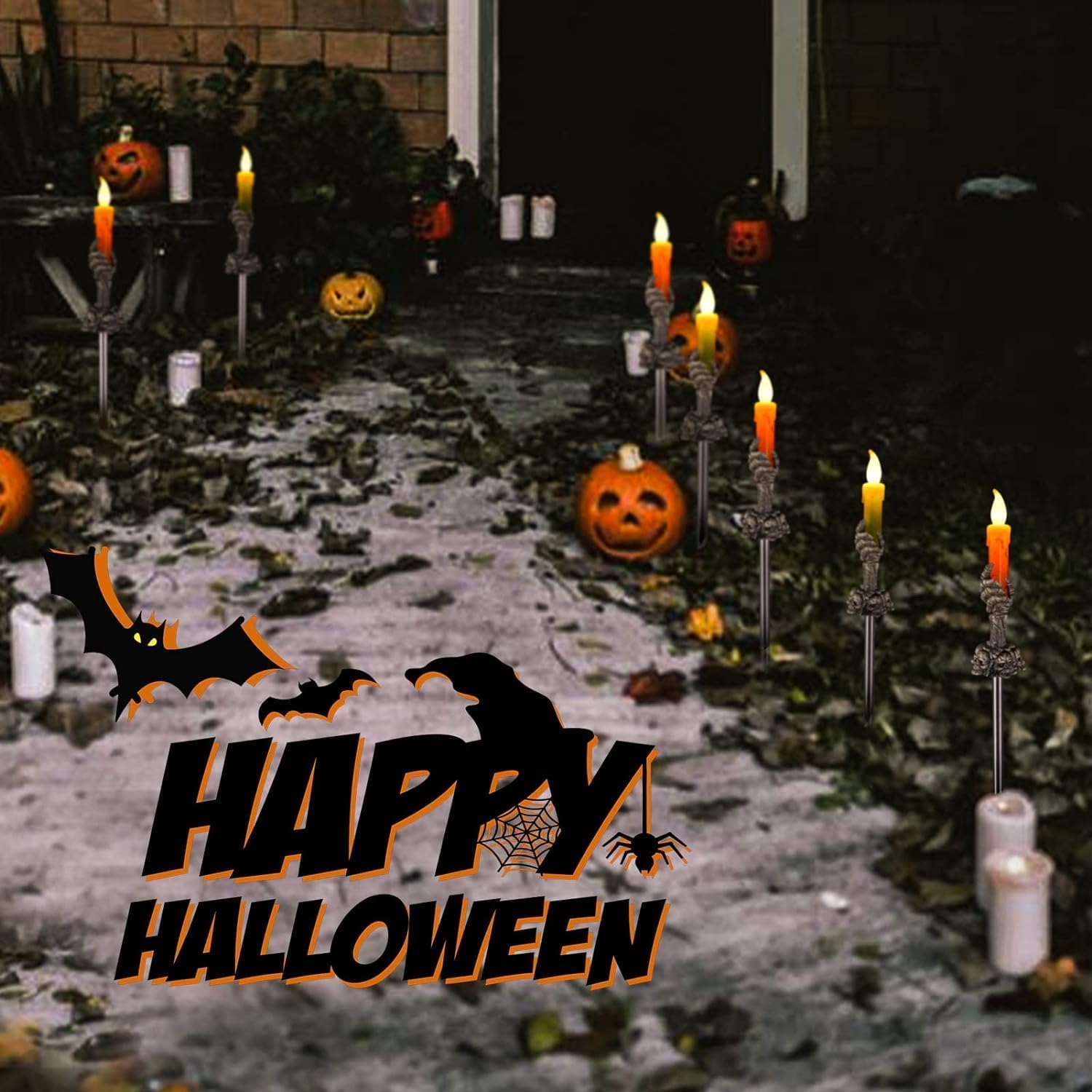 Solar Skull Hand Pathway Lights – 5 Pack Outdoor Halloween Decorations with Waterproof Design & Auto On/Off (Black)