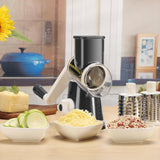 Manual Rotary Cheese Grater with 3 Stainless Steel Blades – Suction Base Food Shredder