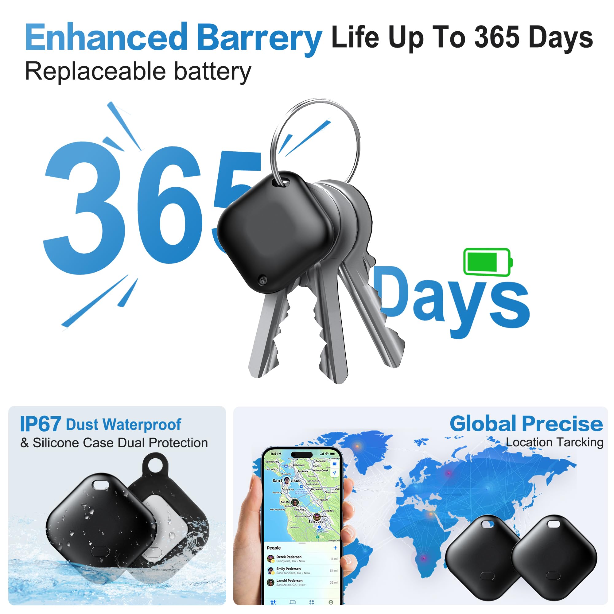 Android Find Hub Bluetooth Tracker Tag, Smart Item Locator with Global Tracking, IP67 Waterproof and Replaceable Battery