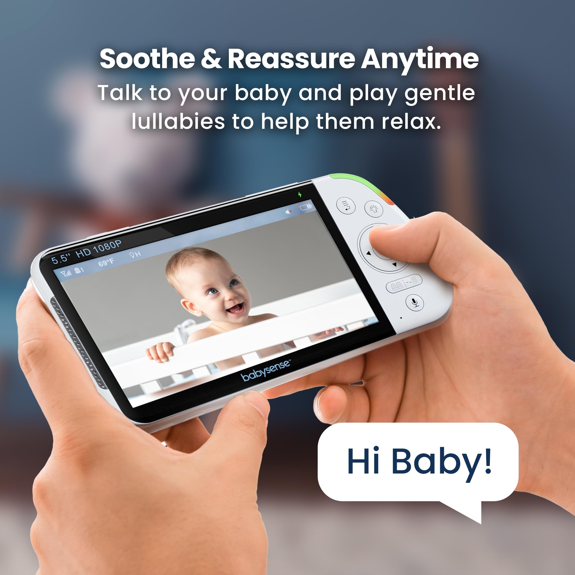 Full HD Baby Monitor with 5.5" Screen & Split-Screen Cameras – Secure Non-WiFi Video Baby Monitor with Night Light
