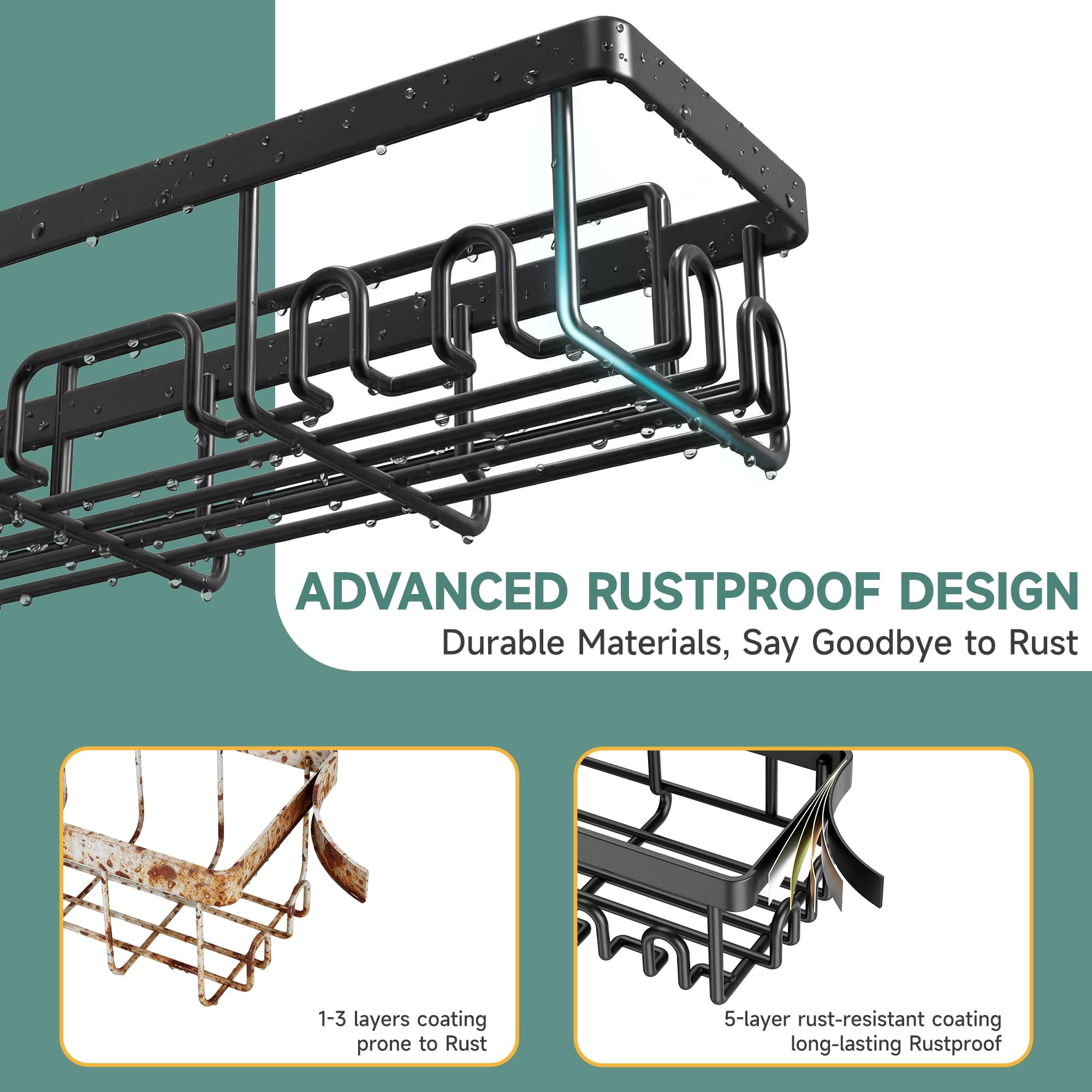 Adhesive Shower Caddy Organizer Set (6-Piece) – Stainless Steel Bathroom Storage with Soap Dish & Toothbrush Holder