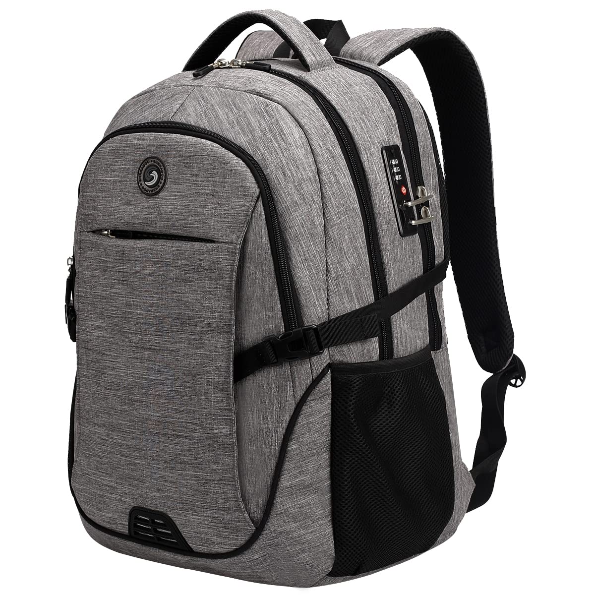 Shrradoo Anti-Theft Laptop Backpack with USB Charging Port & Password Lock – Large Travel & College Backpack (Fits up to 17”) – Grey