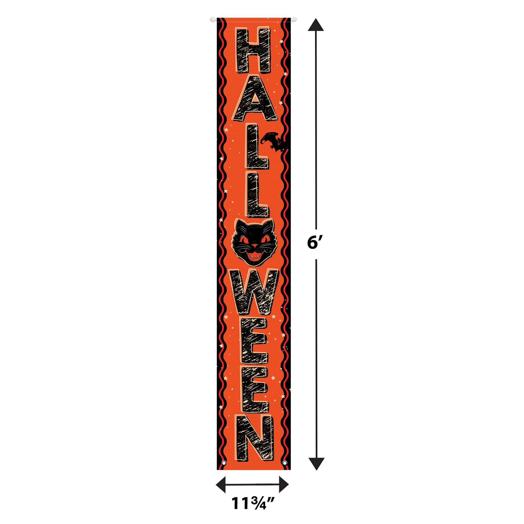 Vintage Halloween Door Panel Set – 2PCS “Happy Halloween” Fabric Banners with Witch, Bat & Black Cat Design