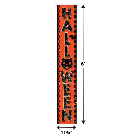 Vintage Halloween Door Panel Set – 2PCS “Happy Halloween” Fabric Banners with Witch, Bat & Black Cat Design