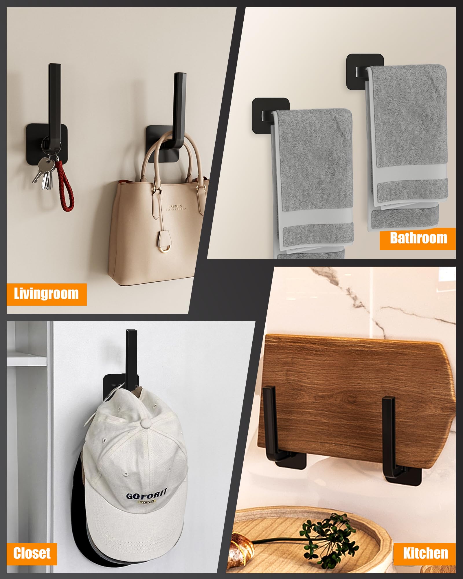 Wall-Mounted Hat Organizer (4-Pack) – Strong Adhesive Acrylic Hooks for Baseball Caps & Accessories