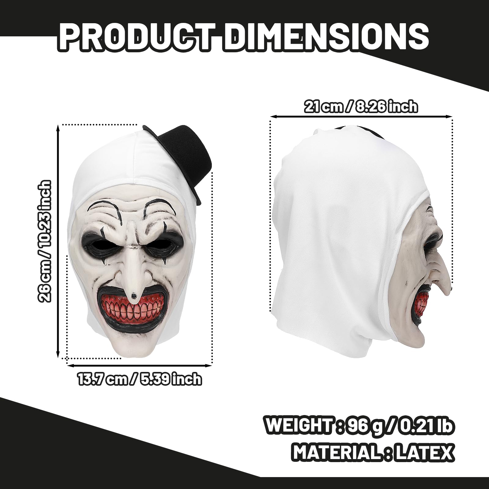 Killer Clown Latex Mask – Black Horror Halloween Mask with Bloody Teeth & Realistic Movie-Inspired Design