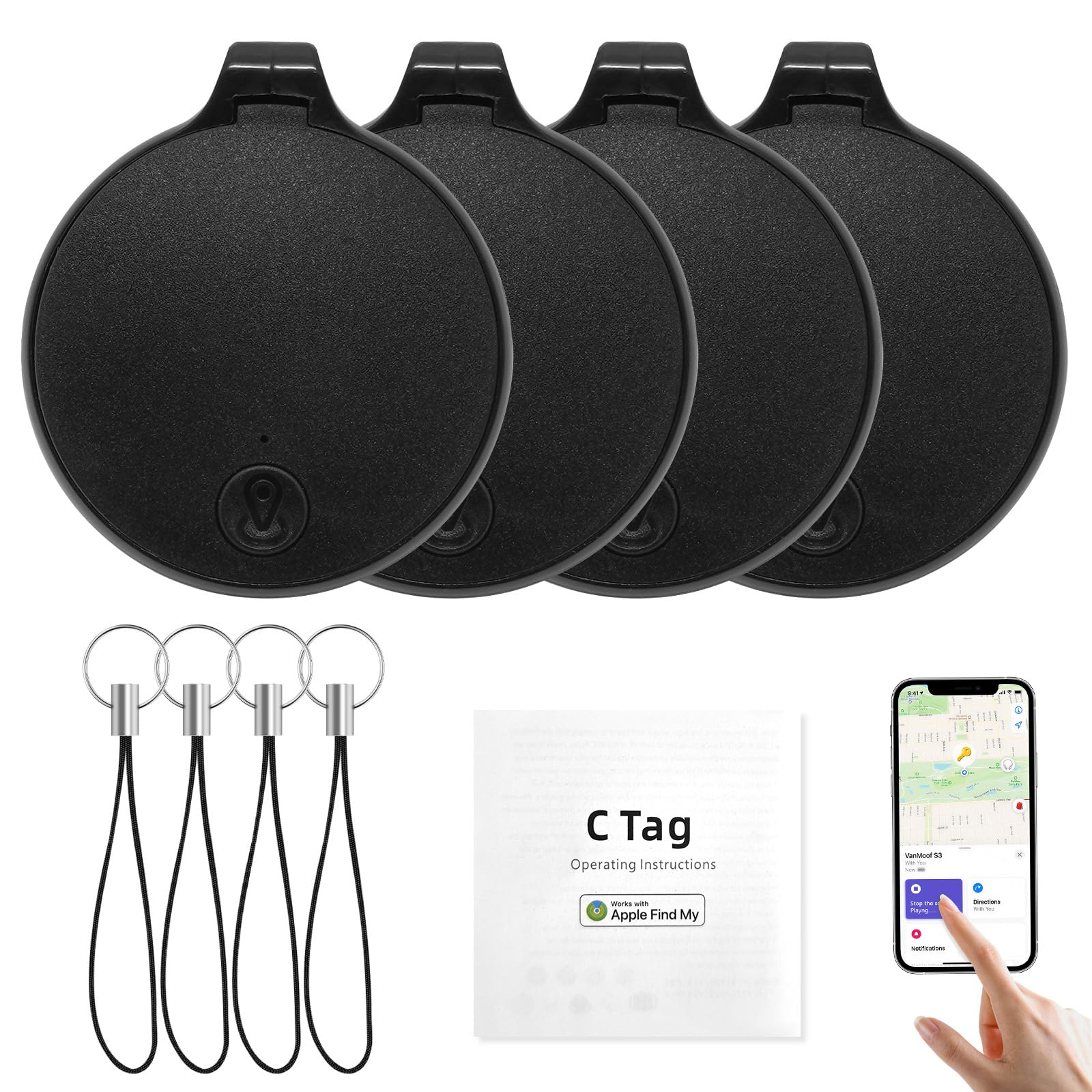 Mini Bluetooth Tracker Tag Apple Find My Compatible, Waterproof Item Locator with Sound Alert & Replaceable Battery – Black