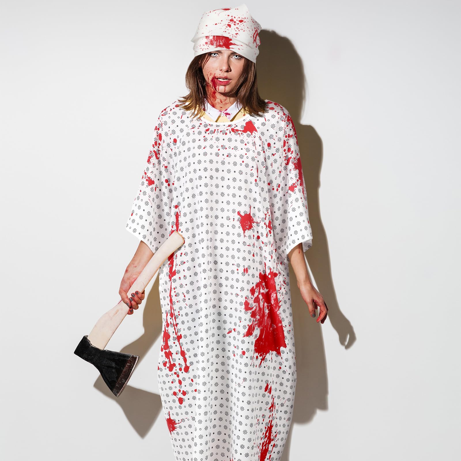 Bloody Hospital Patient Costume – Unisex Gown with Bloodstains & Gauze Bandage Set 🩸🏥
