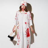 Bloody Hospital Patient Costume – Unisex Gown with Bloodstains & Gauze Bandage Set 🩸🏥