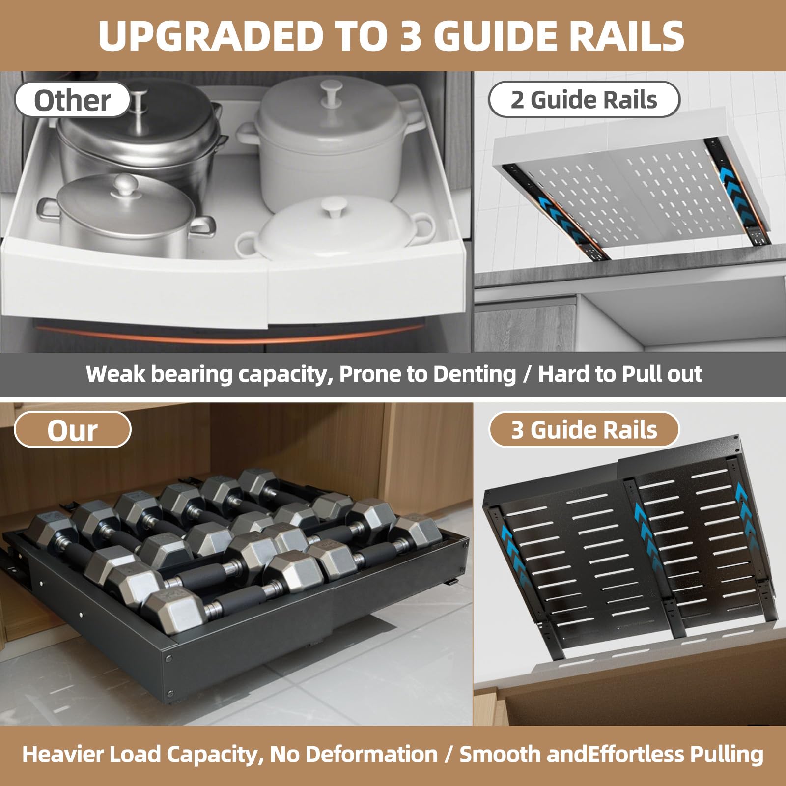 Expandable Pull-Out Cabinet Organizer – Heavy-Duty Adjustable Roll-Out Shelf with 5-Rail System