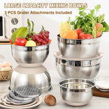 5-Piece Stainless Steel Mixing Bowl Set with Graters & Airtight Lids – Non-Slip Silicone Base