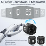 Rotating Pomodoro Timer Hexagon with Flip Control, Preset 5/10/25/30/60 Min & Stopwatch, Silent Vibration Desk Timer for Work, Study & Kitchen – Black