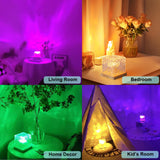 16-Color Ocean Wave Light Projector Cube with Wooden Base – Romantic Crystal Night Light (Ocean Wave Edition)