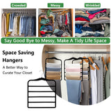 Space-Saving Velvet Pants Hangers (3-Pack) – 5-Tier Non-Slip Closet Organizer for Jeans, Pants, Scarves & Ties (Black)