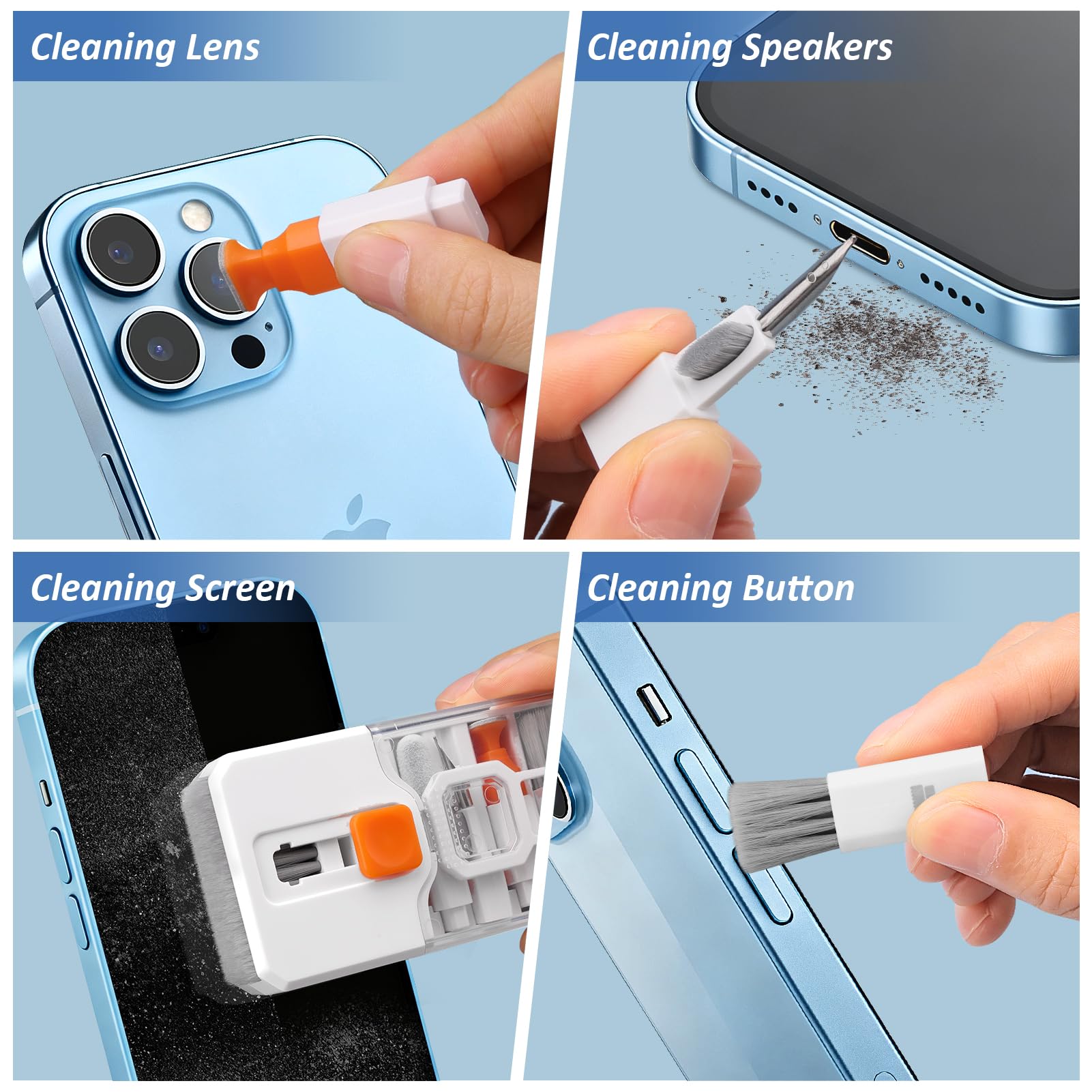 All-in-One Keyboard Cleaning Kit Laptop Screen & Electronics Cleaner Brush Tool Set Portable PC Accessories White