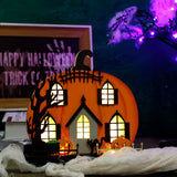 Lulu Home Light-Up Wooden Pumpkin House 🎃 Halloween Tabletop Décor with Ghosts, Cat & Witch Pot