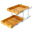 DINDON Slim Oak Wood 2-Tier Pull-Out Cabinet Organizer – Narrow Dual-Level Slide-Out Drawer for Under-Cabinet Storage