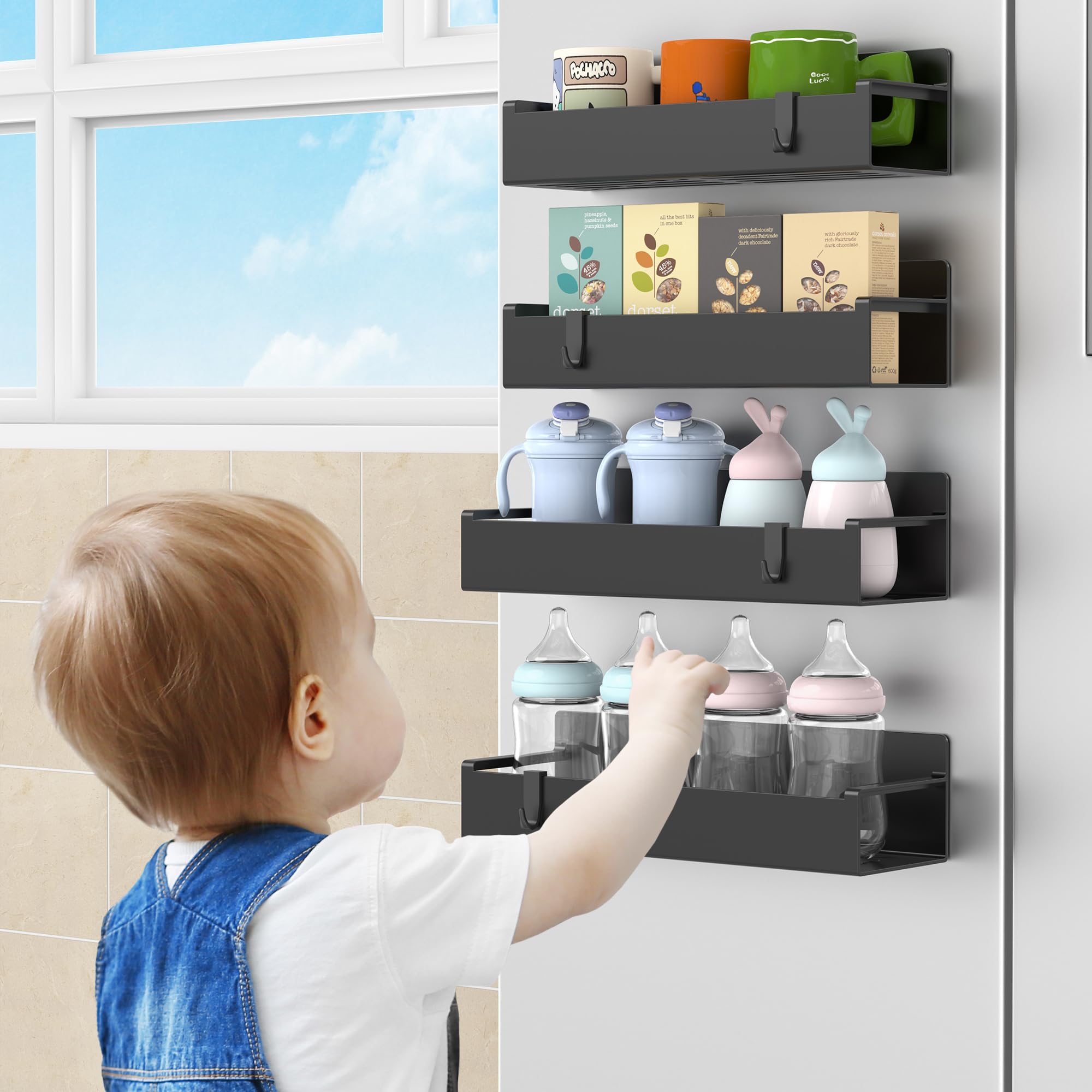 Magnetic Spice Rack Organizer – 4-Pack Heavy-Duty Fridge & Oven Storage (Black)