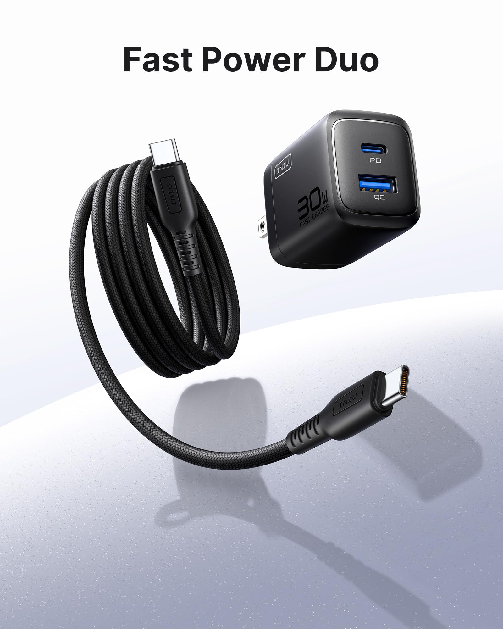 INIU 30W GaN Fast Charger – Dual Port USB-C Wall Charger with Fast Charging Cable