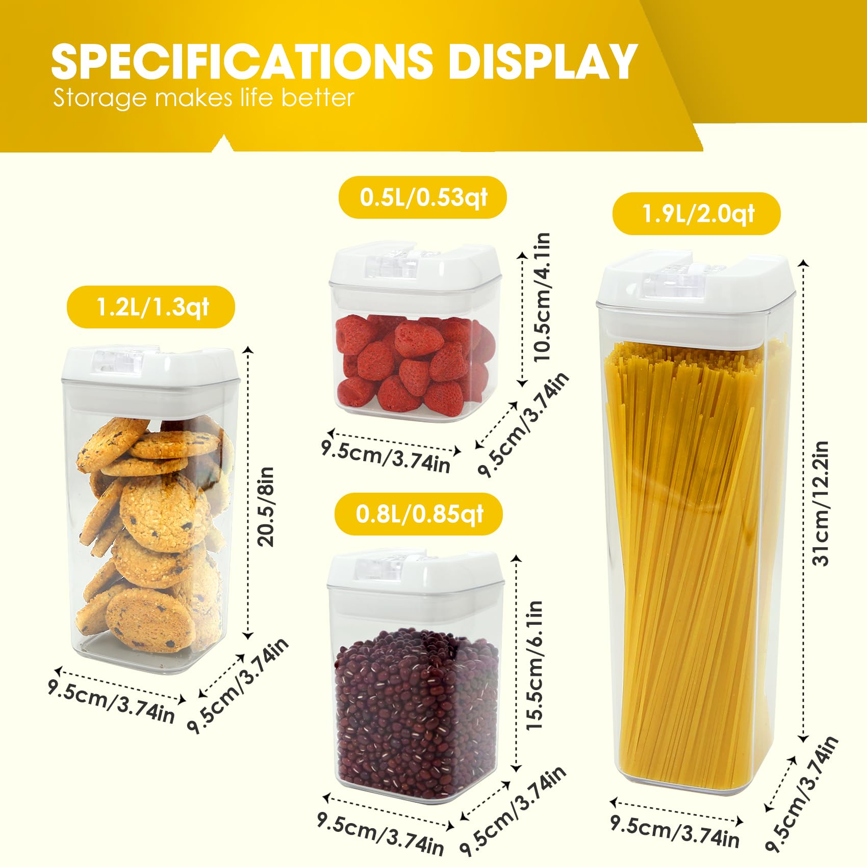 Airtight Food Storage Containers Set with Spring-Lock Lids – 7 Piece Thick Plastic Pantry Organizer