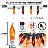 Halloween Flickering Flame String Lights – 12.8Ft, 10 Orange & Purple Bulbs with Black Wire, UL Certified Outdoor Décor