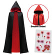 Unisex Vampire Cape with Hood – Reversible Black & Red Dracula Cloak with Tattoo Scar (One Size)