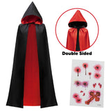 Unisex Vampire Cape with Hood – Reversible Black & Red Dracula Cloak with Tattoo Scar (One Size)