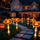 LOLStar Halloween Pathway Lights – 5 Jack-O’-Lantern Pumpkin Stakes with 8 Flashing Modes, Timer & Waterproof Battery Box (Orange, 8.8ft Strand)