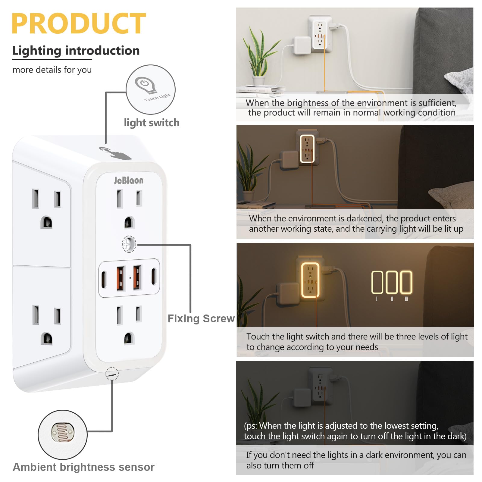 10-in-1 USB Wall Outlet Extender with Surge Protection, 6 AC Ports & Dual USB-C Fast Charging – Space Saving Power Hub White