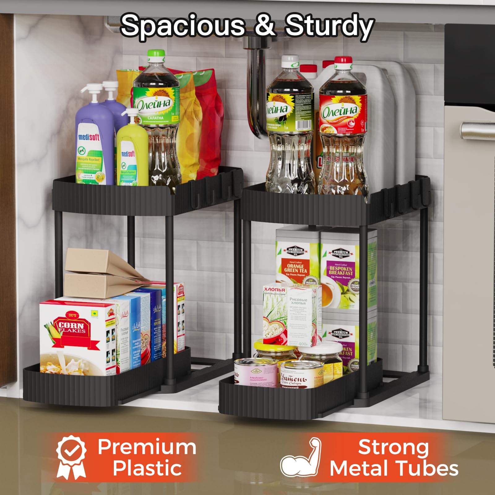 Under Sink Organizer with Pull-Out Drawer (2-Pack) – Heavy-Duty Storage Shelves for Bathroom & Kitchen Cabinets