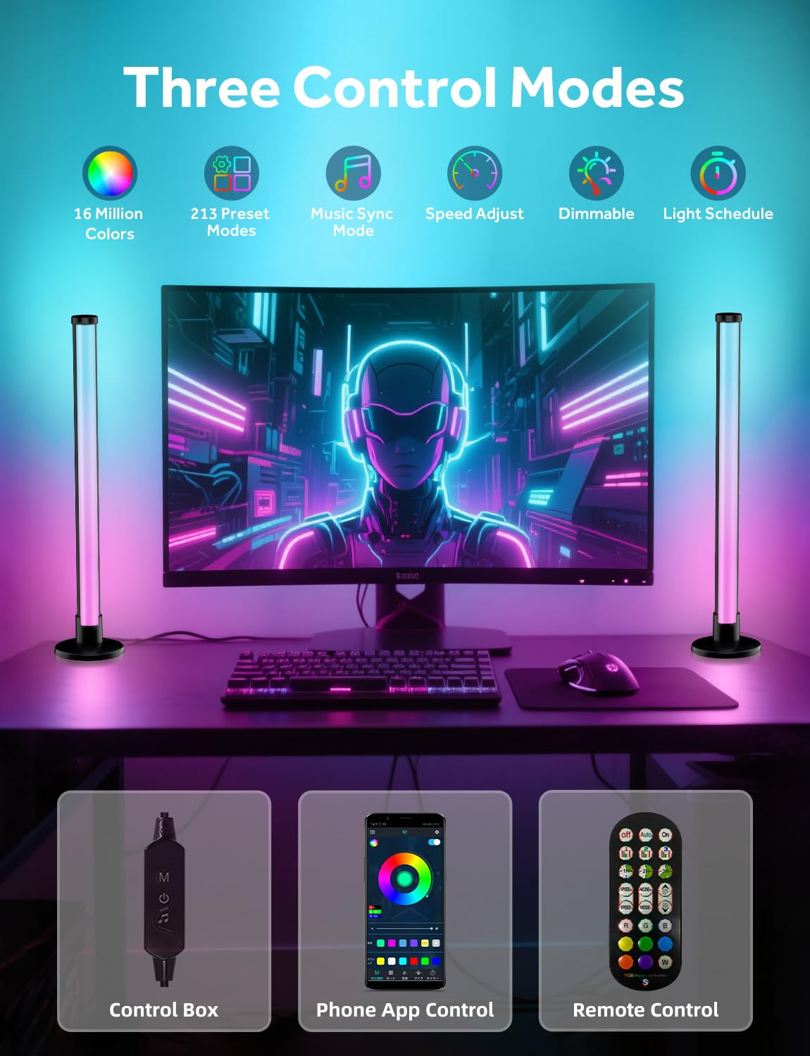 ELOUYCKE Premium RGB Smart Light Bars – Metal Base 17.3” Gaming & TV Ambient Lighting with 213 Modes